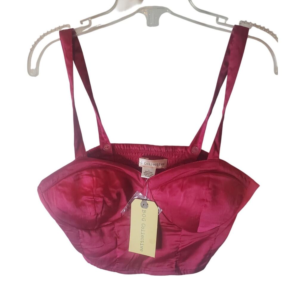 B.O.G. Collective Magenta Satin Crop Top, NWT, Large